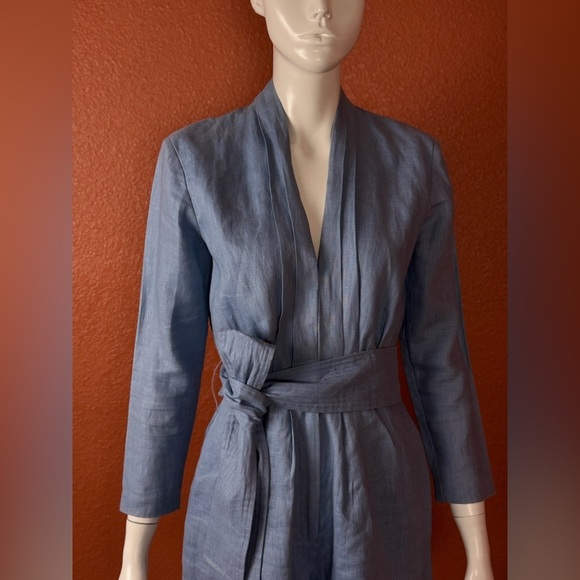 Karina Grimaldi Blue Linen Romper Women's Robe Size Small - Picture 10 of 12